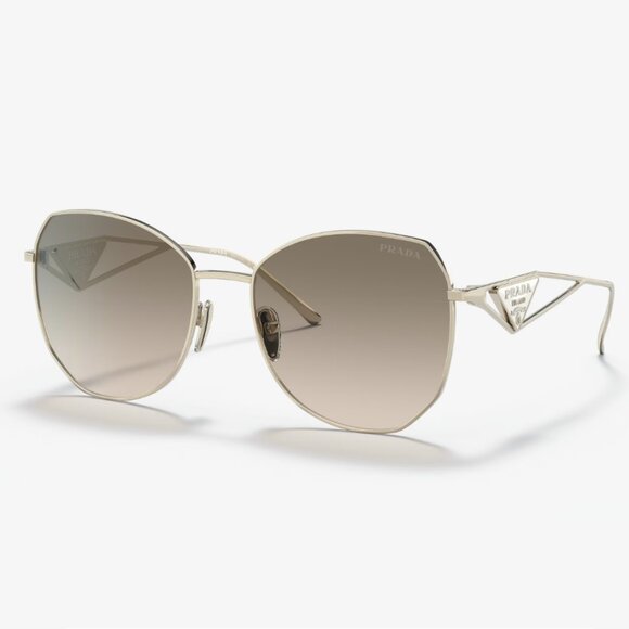 NEW PRADA SUNGLASSES, WOMEN BROWN GOLD OVERSIZED EYEWEAR PRADA - Picture 1 of 4